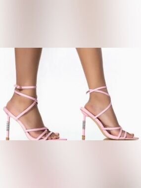 Azalea Wang Pink Strappy Heels Rhinestone Heel Size 8 Statement Sandals